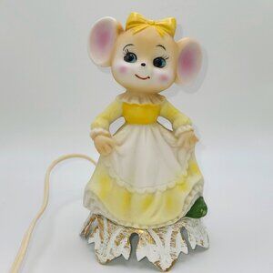 Rare Vintage Hand Painted Porcelain Mouse Night Lite Portable Lamp